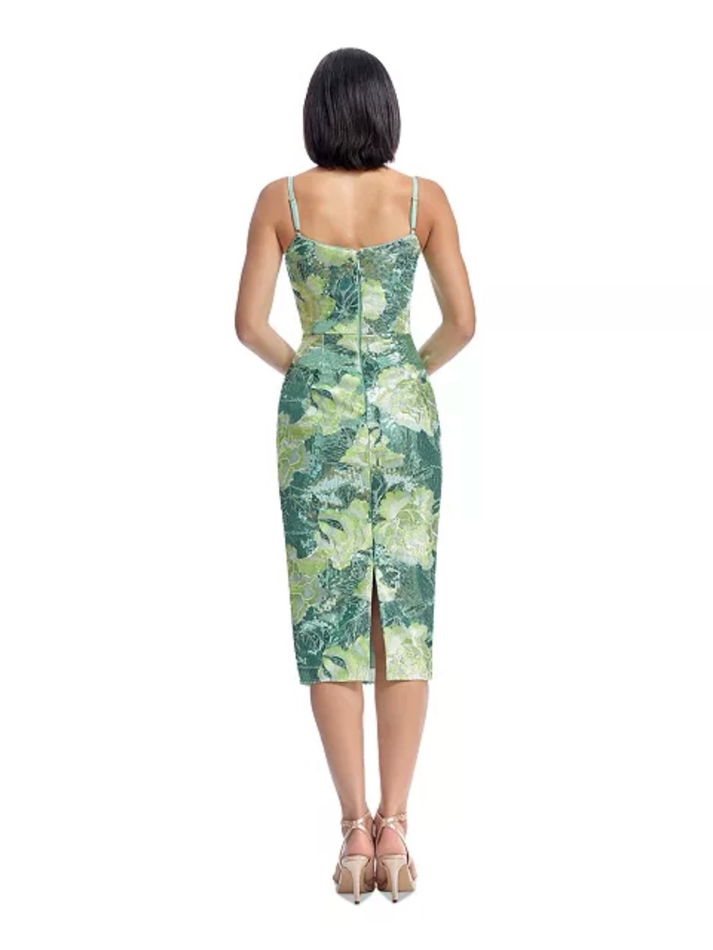 Dress the Population Green Floral Sequin Midi Dress - Picture 2 of 6